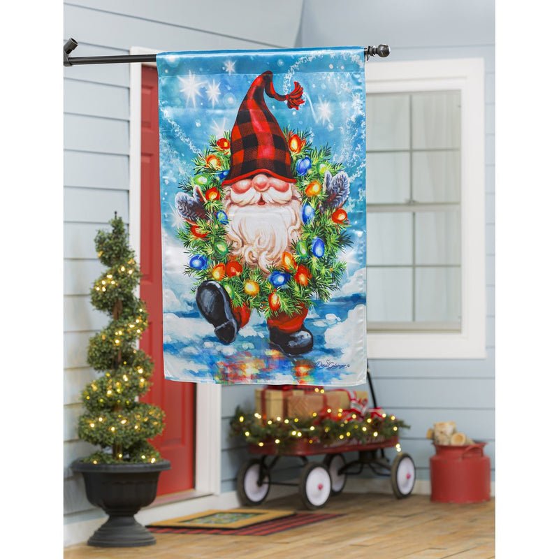 Gnome with Christmas Wreath House Flag - The Flag Lady