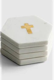 Gold Cross - Marble Coasters (set of 4) - The Flag Lady