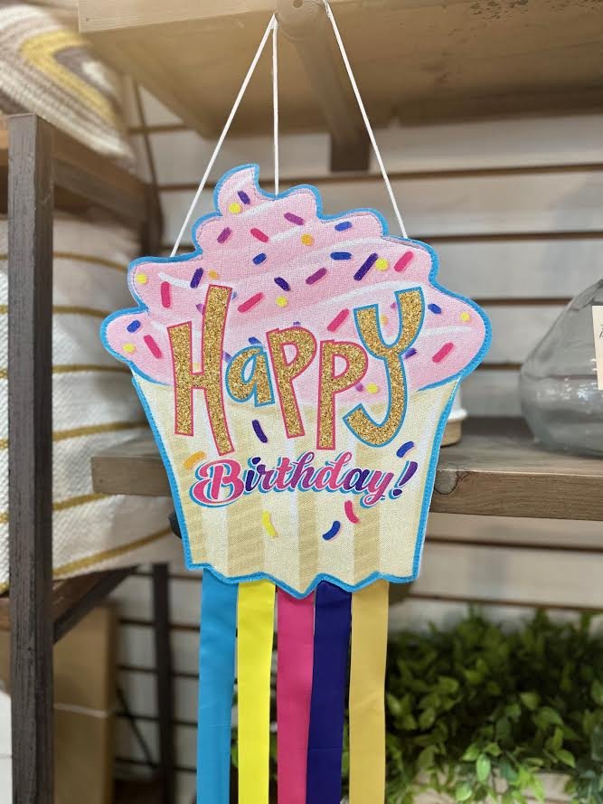 Happy Birthday Cupcake Shaped Fabric Wind Spinner - The Flag Lady