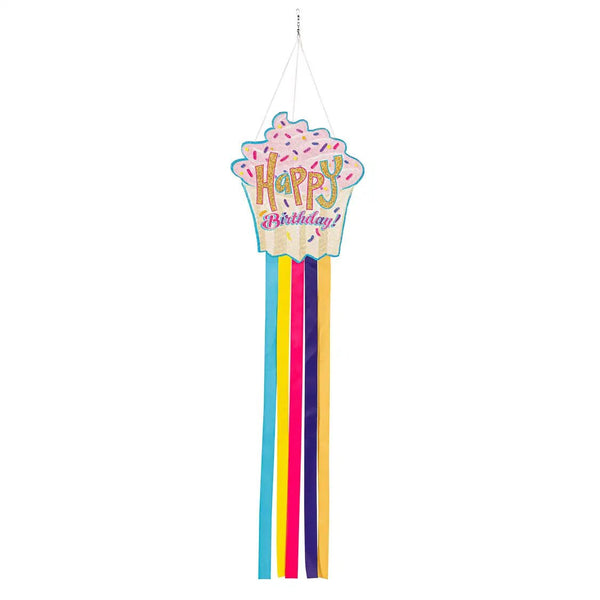 Happy Birthday Cupcake Shaped Fabric Wind Spinner - The Flag Lady