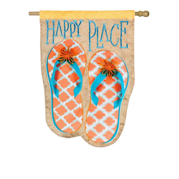 Happy Place Flip - Flop Linen Banner - The Flag Lady