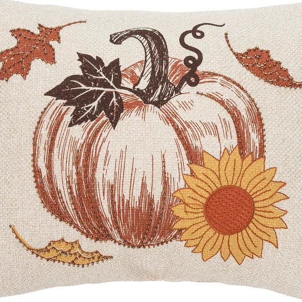 Harvest Time Pumpkin Embellished Fall Throw Pillow - The Flag Lady