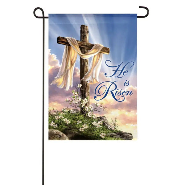 He Is Risen Cross Suede Garden Flag - The Flag Lady