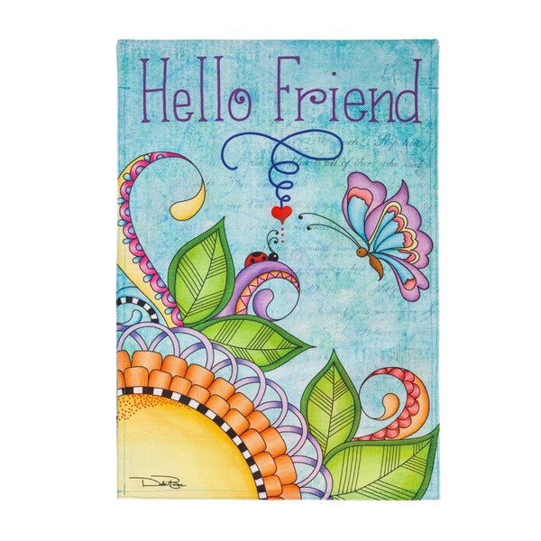 Hello Friend Burlap Garden Flag - The Flag Lady