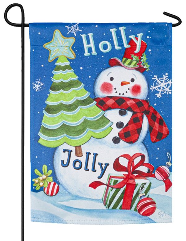 Holly Jolly Snowman Garden Suede Flag - The Flag Lady