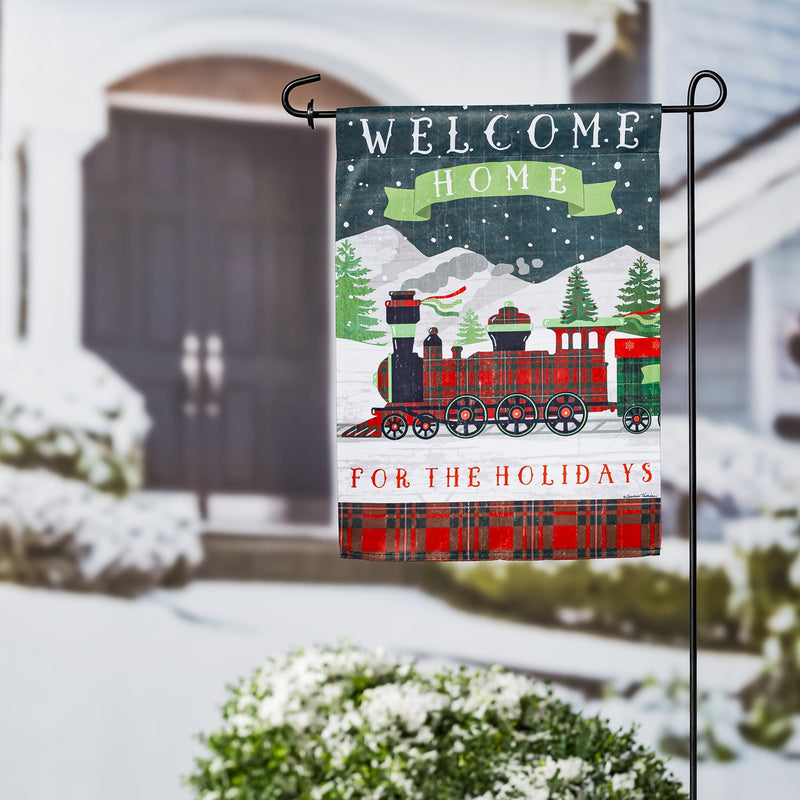 Home for the Holidays Train Garden Suede Flag - The Flag Lady