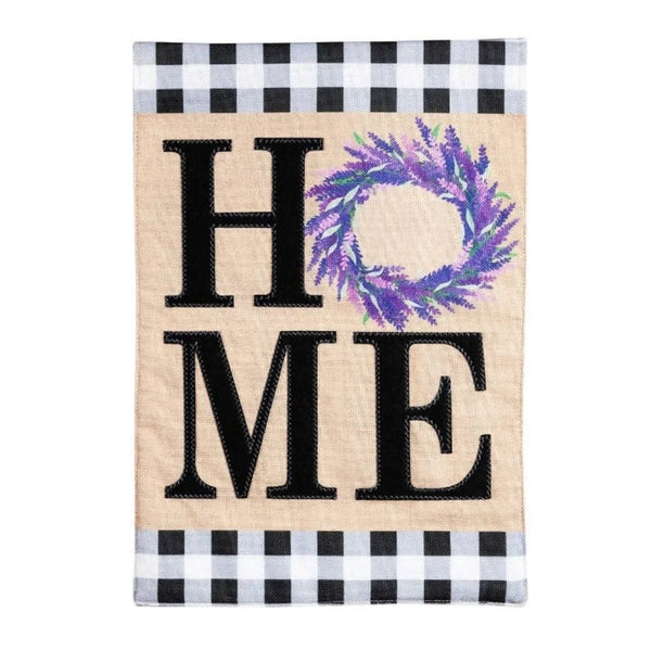 HOME Lavender Wreath Burlap Banner - The Flag Lady