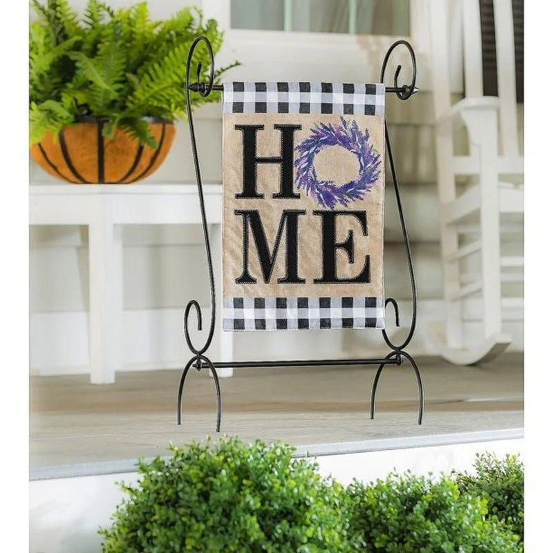 HOME Lavender Wreath Burlap Banner - The Flag Lady