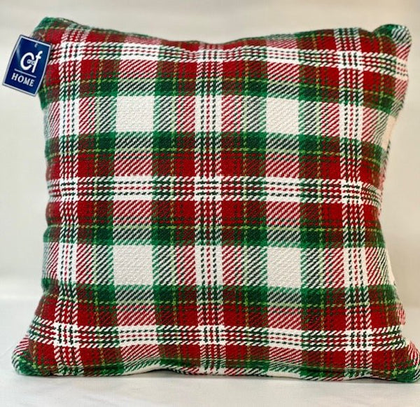 Joel Red and Green Plaid Woven Christmas Pillow - The Flag Lady