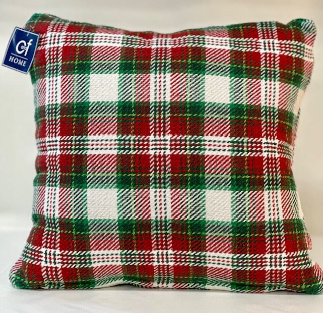 Joel Red and Green Plaid Woven Christmas Pillow - The Flag Lady