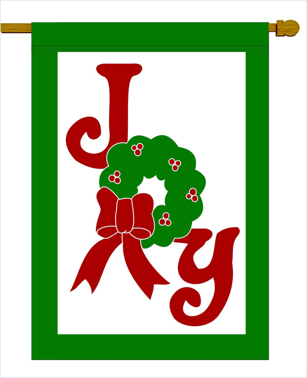 Joy Christmas Wreath Banner Flag 28 x 40 inch Christmas - The Flag Lady