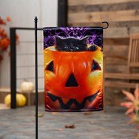 Kitten in Pumpkin Bucket Lustre Garden Flag - The Flag Lady