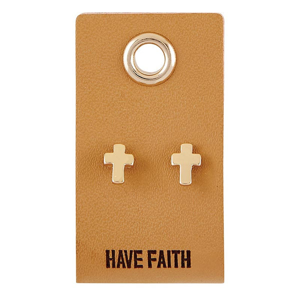 Leather Tag Earrings - Cross - The Flag Lady