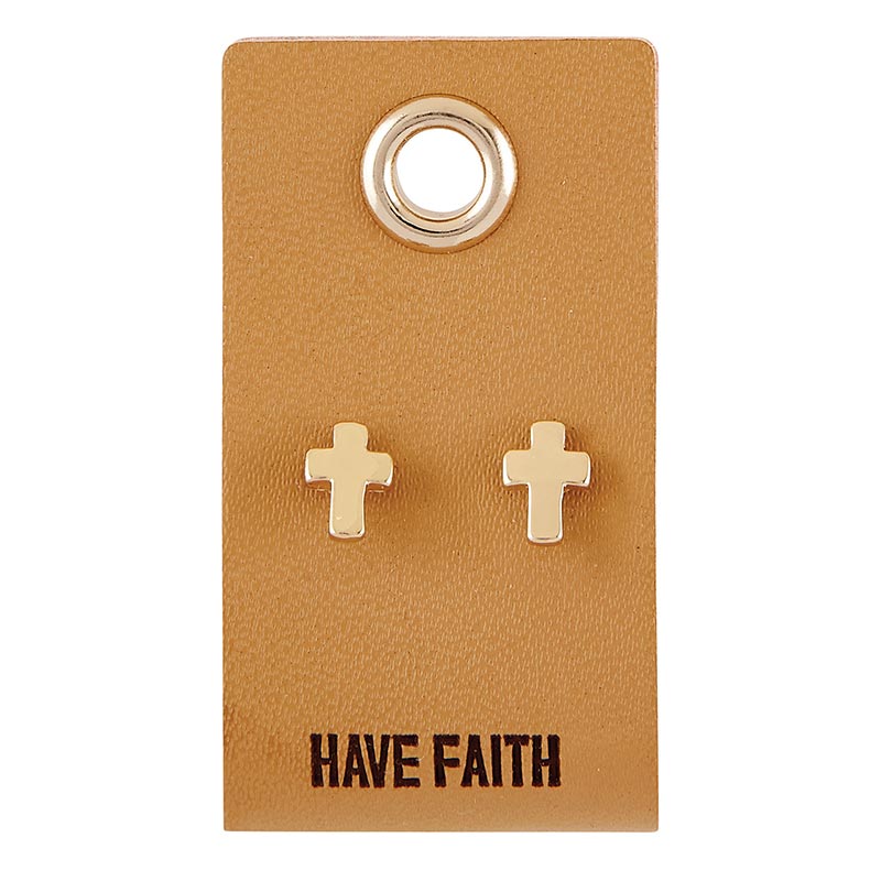 Leather Tag Earrings - Cross - The Flag Lady