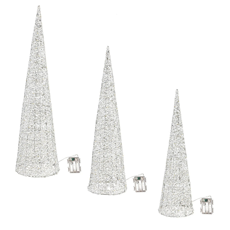 LED Christmas Tree Decor Silver Set of 3 - The Flag Lady