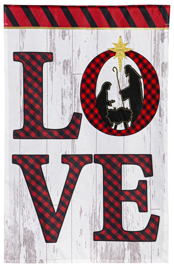 LOVE Nativity Burlap Flag - The Flag Lady