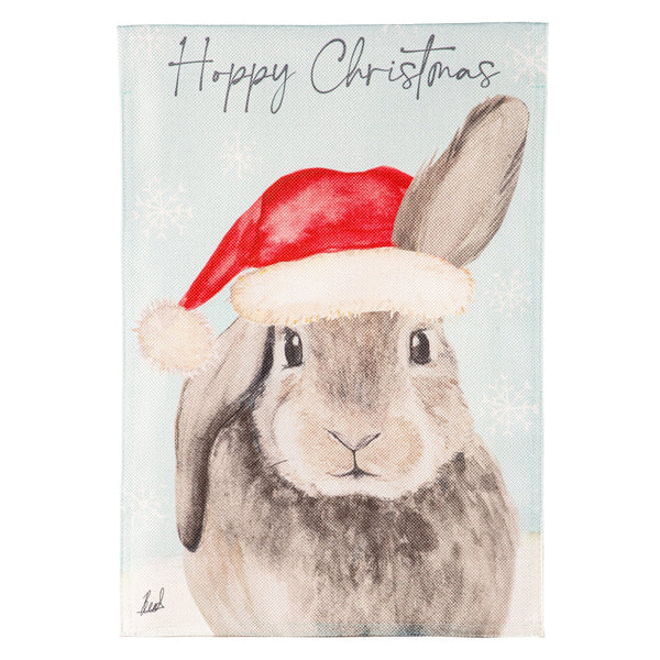 Merry Christmas Bunny Burlap House Flag - The Flag Lady