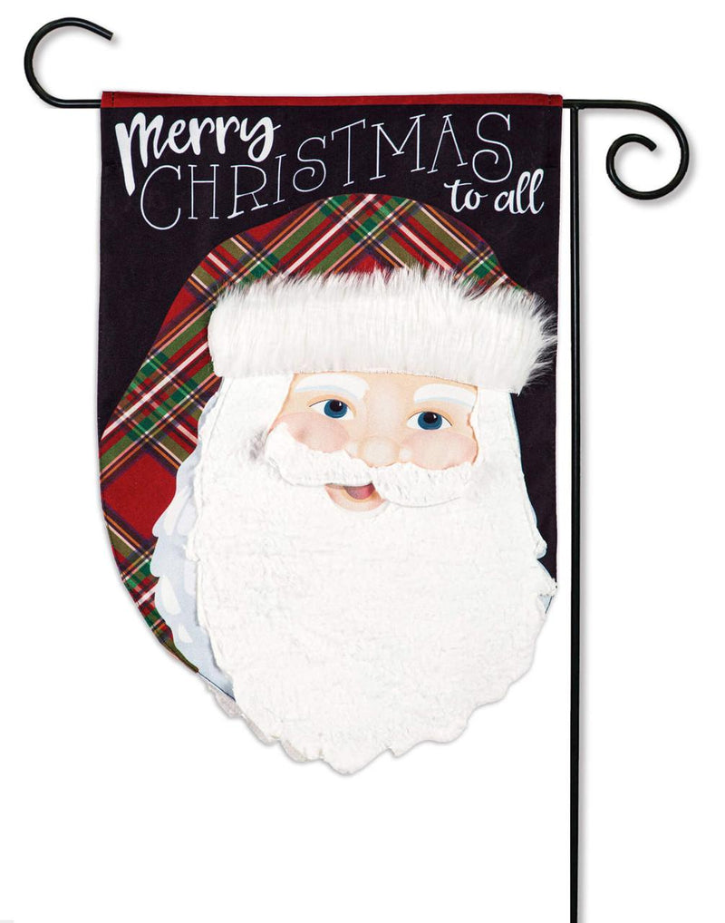 Merry Christmas Plaid Santa Linen Flag - The Flag Lady