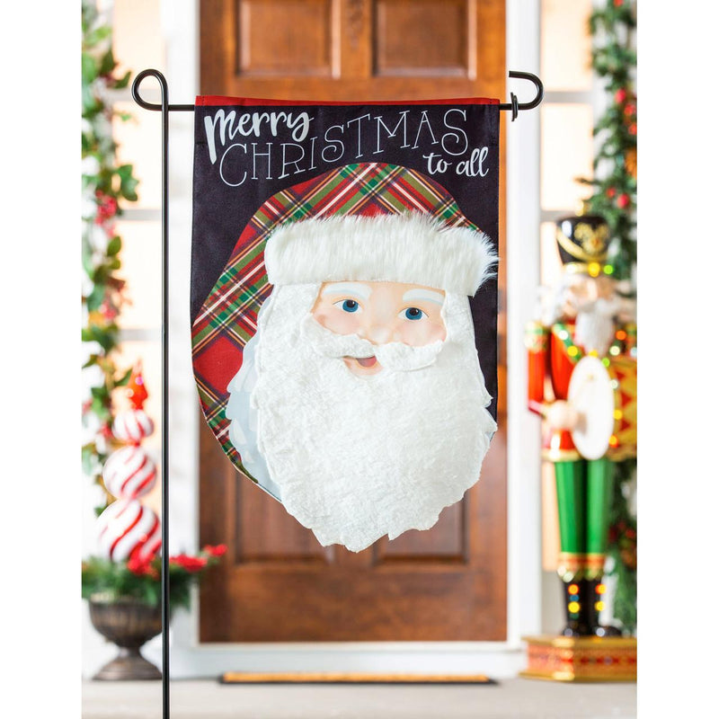 Merry Christmas Plaid Santa Linen Flag - The Flag Lady