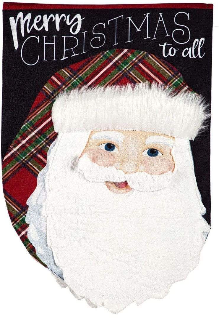 Merry Christmas Plaid Santa Linen Flag - The Flag Lady