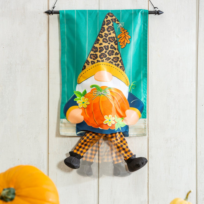 Motion - Activated Fall Gnome with Pumpkin Garden Kickin Flag - The Flag Lady