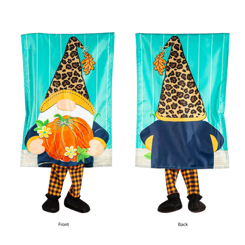 Motion - Activated Fall Gnome with Pumpkin Garden Kickin Flag - The Flag Lady