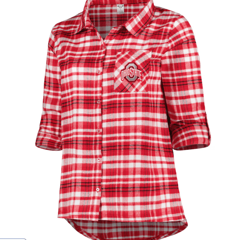 Ohio State Buckeyes Boyfriend Scartlett Red Plaid Shirt - The Flag Lady