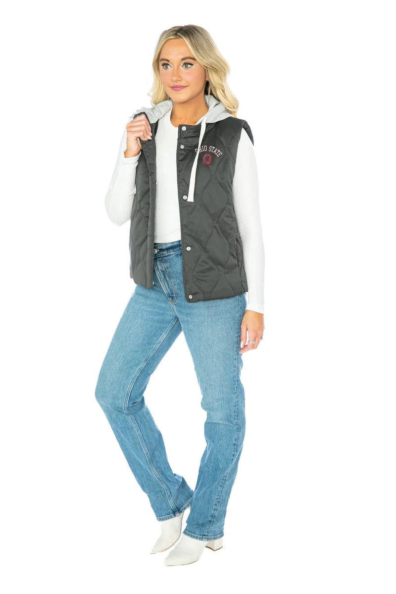 OHIO STATE BUCKEYES HEADLINER HOODED PUFFER VEST - The Flag Lady