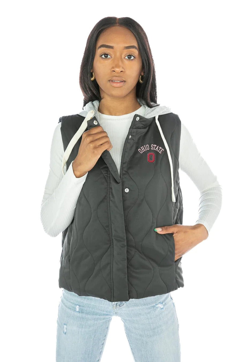 OHIO STATE BUCKEYES HEADLINER HOODED PUFFER VEST - The Flag Lady