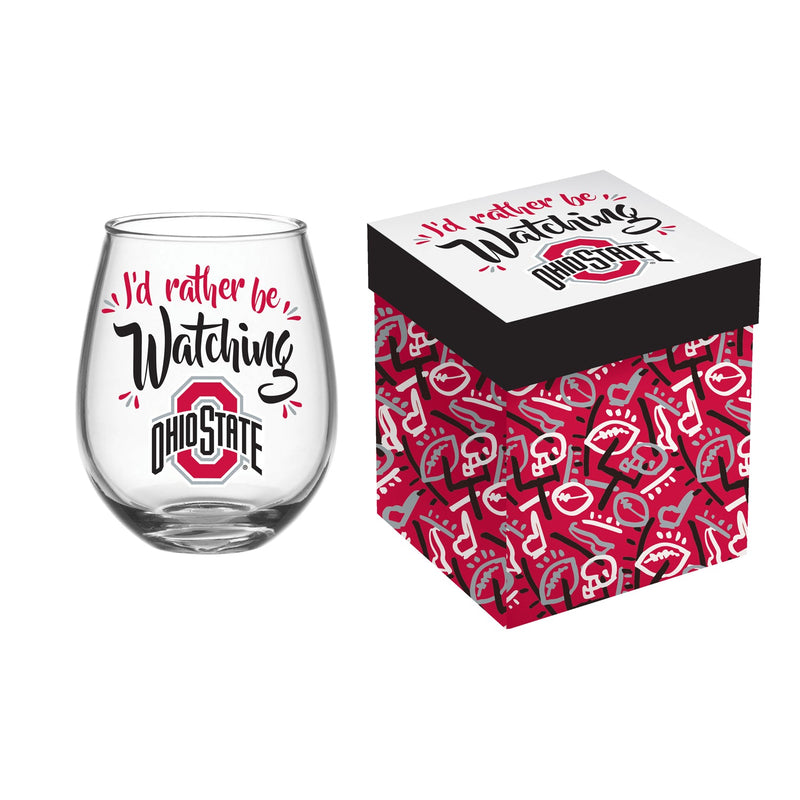 Ohio State University Buckeyes 17 ounce Stemless Wine Glass - The Flag Lady