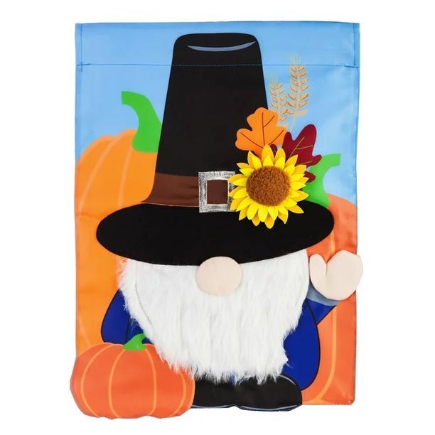 Pilgrim Gnome Applique Garden Flag - The Flag Lady