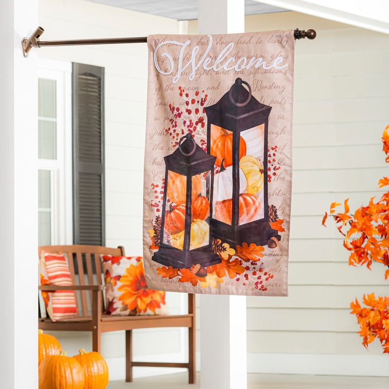 Pumpkin Lanterns Burlap Flag - The Flag Lady