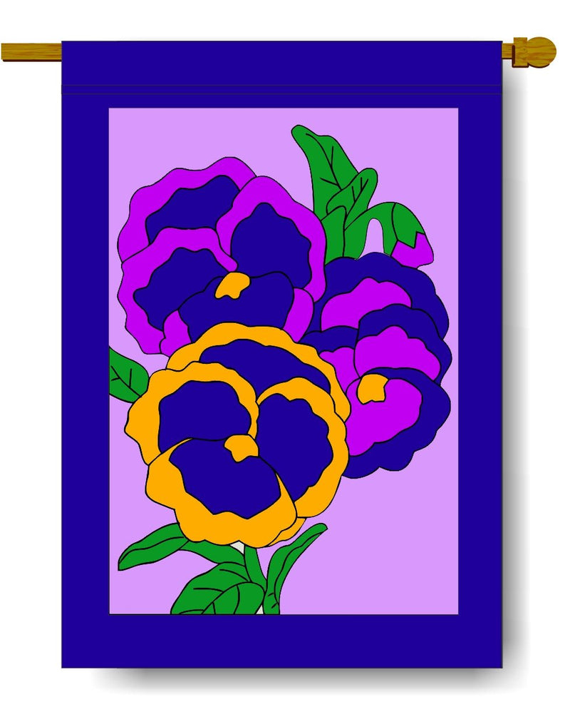 Purple Pansy Banner Flag 28 x 40 inch Flowers, Spring, Summer - The Flag Lady