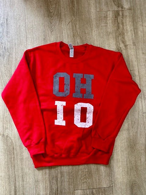 Red Ohio State Buckeyes OH - IO Crewneck Sweatshirt - The Flag Lady