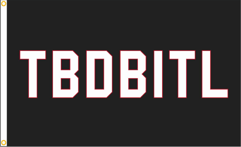 Sewn Black TBDBITL Flag w/ Red Outline Letters - The Flag Lady