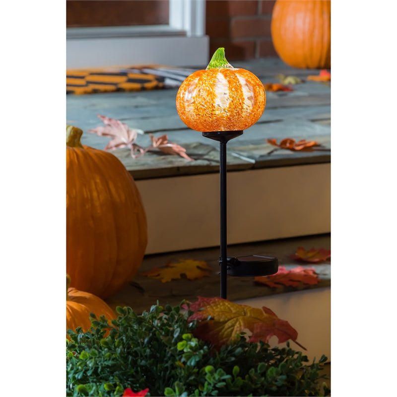 Solar Powered Glass Pumpkin Garden Stake - The Flag Lady