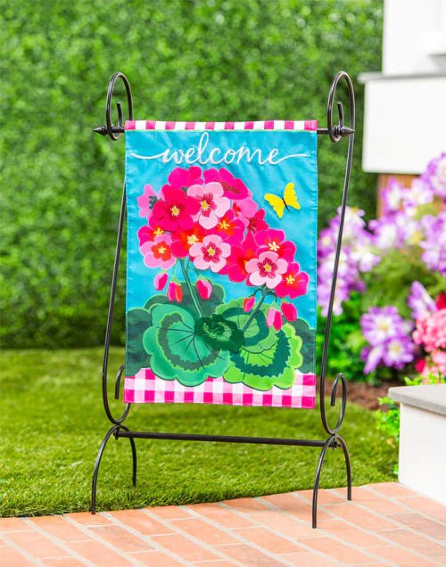 Spring Geraniums Applique Garden Flag - 12.5" x 18" - The Flag Lady