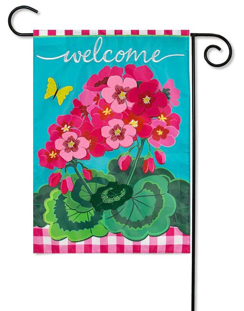 Spring Geraniums Applique Garden Flag - 12.5" x 18" - The Flag Lady