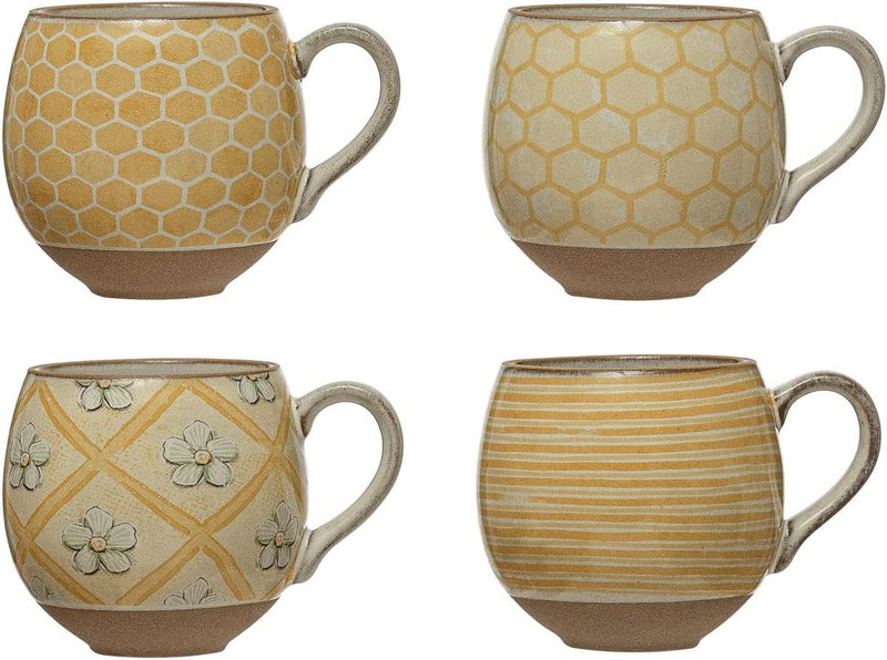 Stoneware (Set of 4) Pattern and Interior Bee Image Mug Set - The Flag Lady