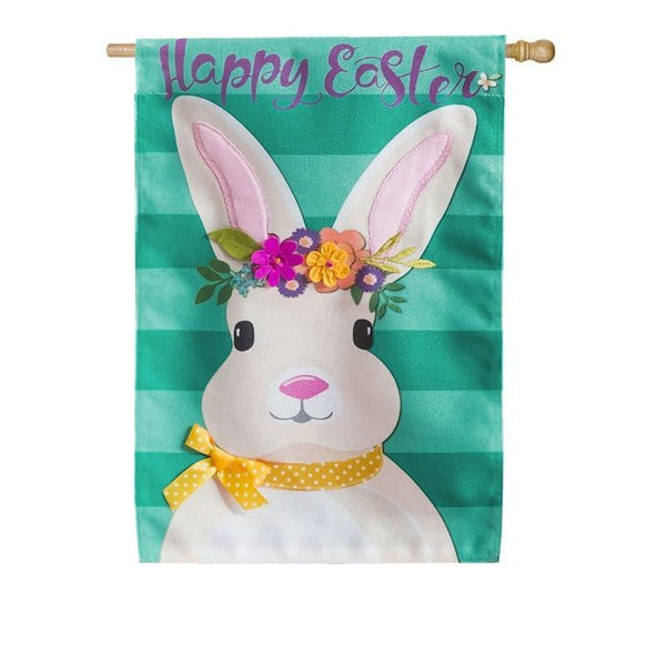 Striped Easter Bunny Burlap Banner - The Flag Lady