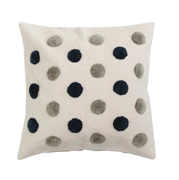 Tufted Pillow w/ Dots & Chambray Back, Poly Fill (20") - The Flag Lady