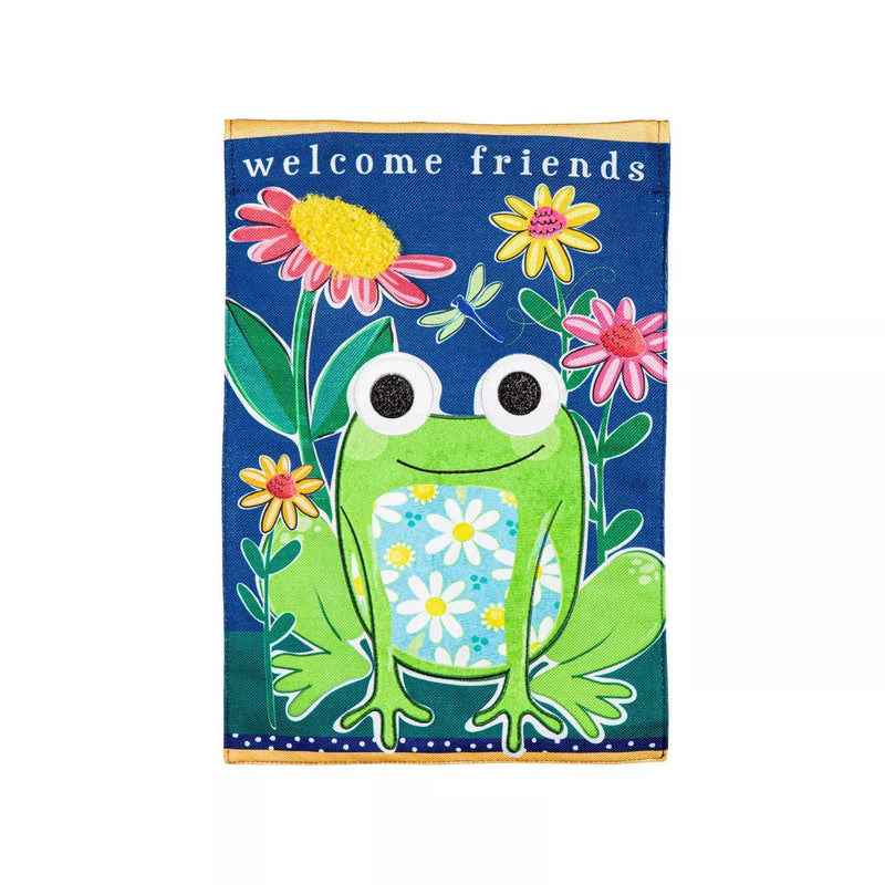 Welcome Friends Frog Burlap House Flag - The Flag Lady