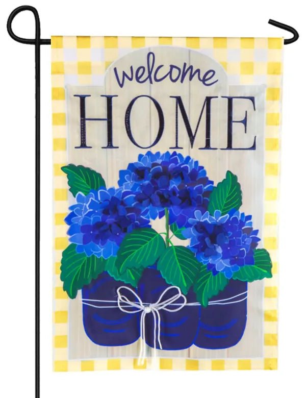 Welcome Home Hydrangeas Applique Garden Flag - The Flag Lady