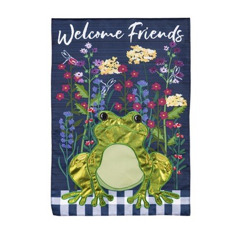 Whimsical Frog Garden Applique Flag - The Flag Lady