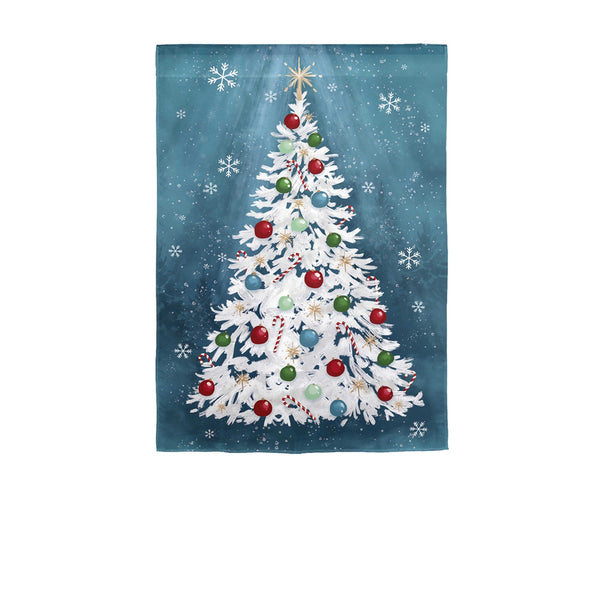 White Christmas Tree Linen Garden Flag - The Flag Lady