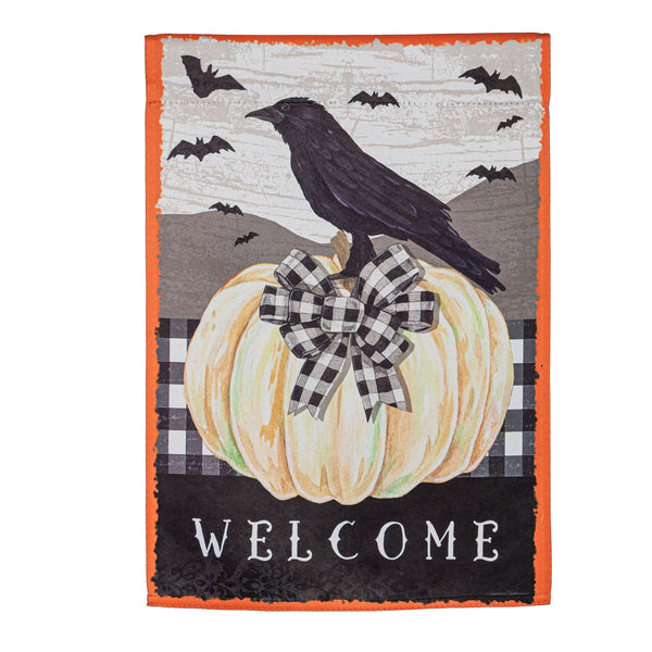 White Pumpkin with Black Crow Garden Suede Flag - The Flag Lady