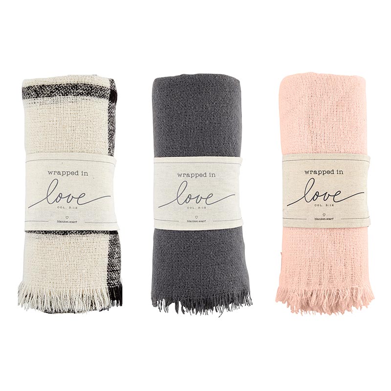 Wrapped in Love Scarf - Plaid, Grey, Blush - The Flag Lady